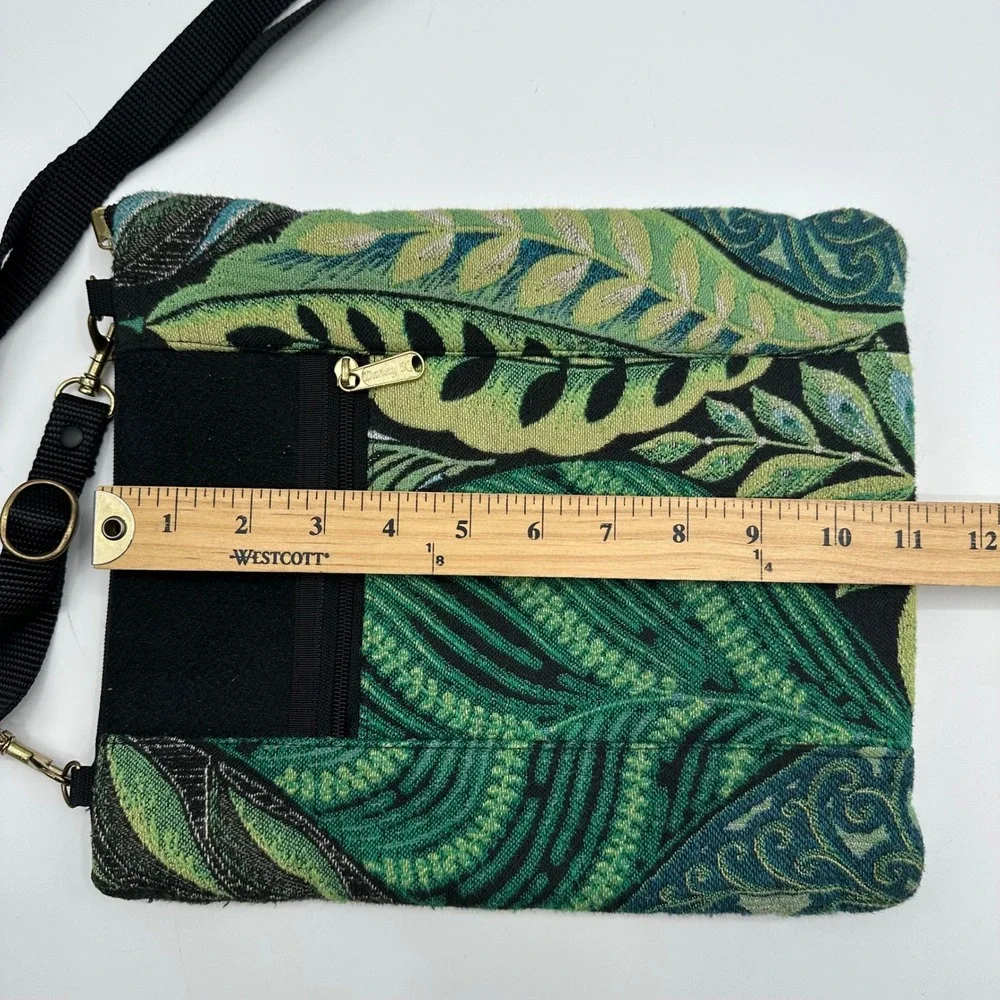 Danny K Beverly Hills Green Tropical Leaf Tapestry Crossbody Bag Made in USA